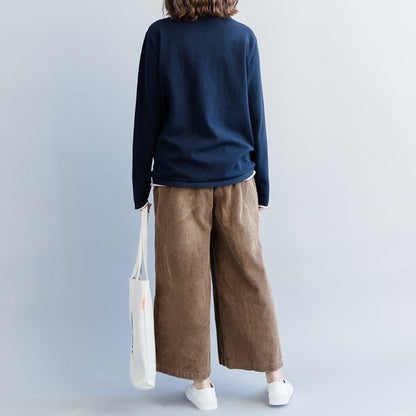 Vintage dunkelblaue Strickmäntel Locker sitzende Strick-Sweatshirts mit hohem Halsausschnitt