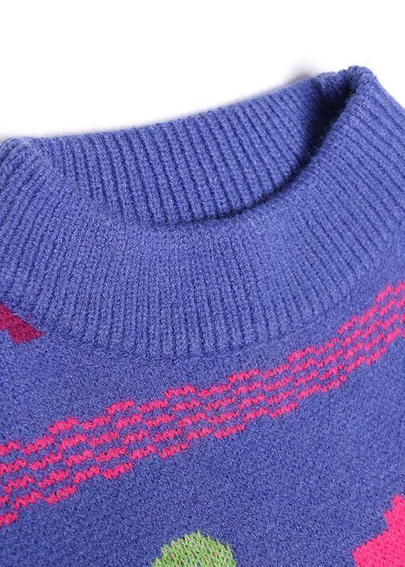 Vintage floral Sweater dress outfit Vintage stand collar Hole baggy knitwear - SooLinen