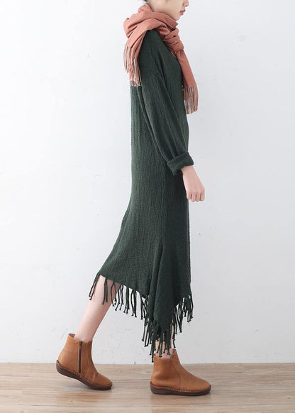 Vintage green Sweater Wardrobes Quotes high neck Big fall sweater dress - SooLinen