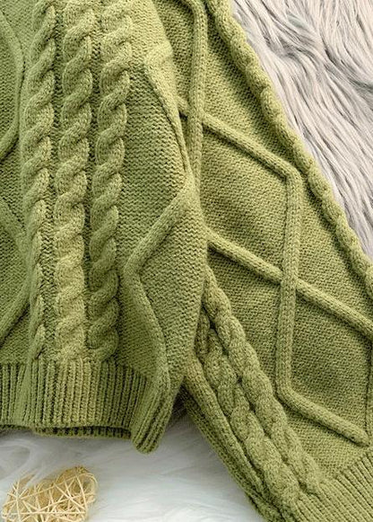Vintage green knit sweat tops Loose fitting high neck thick knitted pullover - SooLinen
