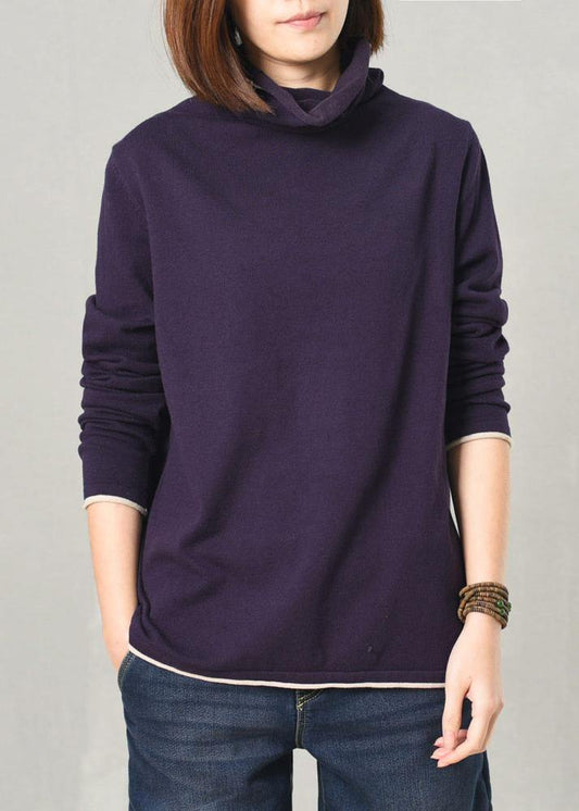 Vintage high neck sweater plus size knit tops chocolate - SooLinen