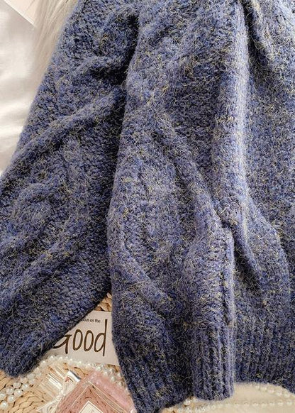 Vintage high neck thick Sweater dress Classy dark blue sweater dresses - SooLinen