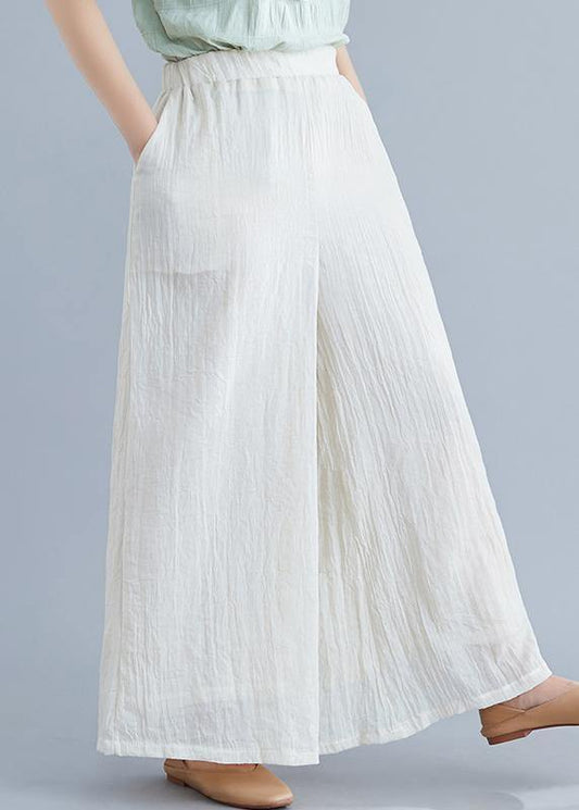 Vintage literary cotton wide-leg pants loose Chinese casual nude trousers - SooLinen