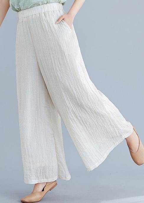 Vintage literary cotton wide-leg pants loose Chinese casual nude trousers - SooLinen