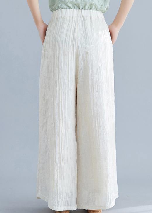 Vintage literary cotton wide-leg pants loose Chinese casual nude trousers - SooLinen
