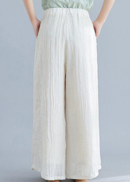 Vintage literary cotton wide-leg pants loose Chinese casual nude trousers - SooLinen