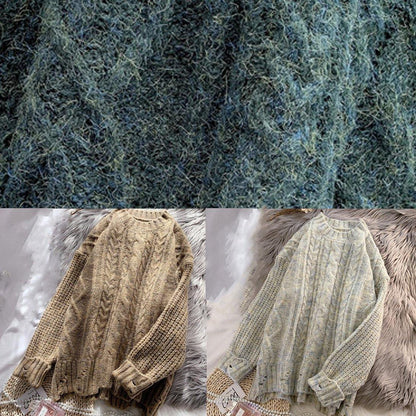 Vintage o neck brown knitwear plussize thick knitted pullover - SooLinen