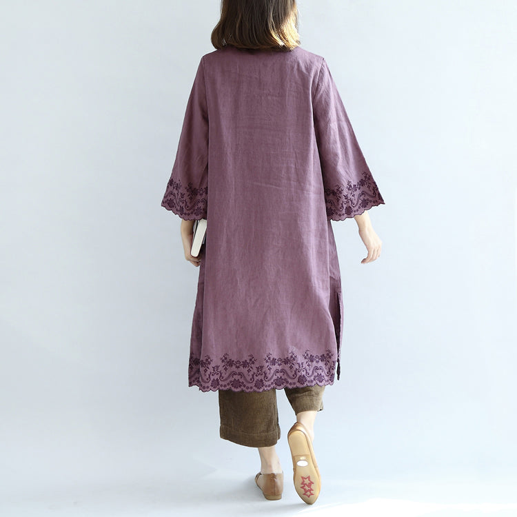Vintage lila Frühlingskleider langes Leinenkleid Plus Size Leinen Kaftankleid