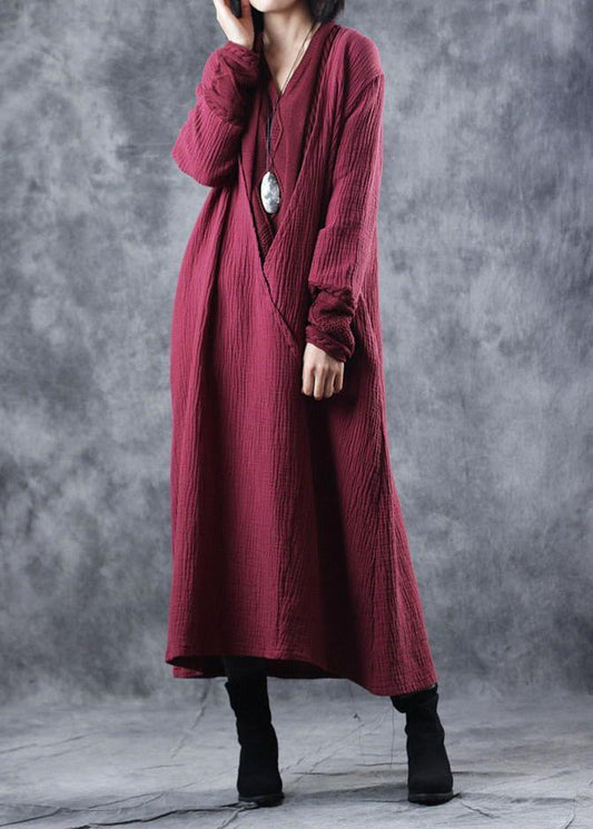 Vintage red Sweater Wardrobes Beautiful patchwork Mujer v neck knitwear - SooLinen