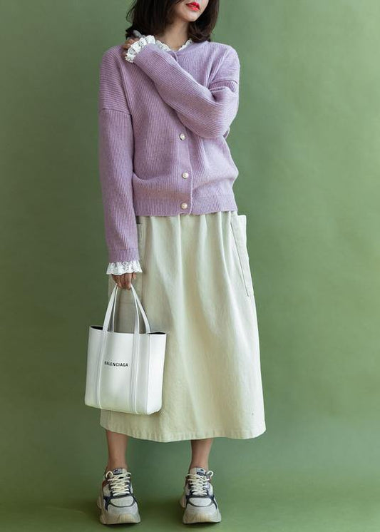 Vintage ruffles collar knitwear plus size pink long sleeve knitted cardigans - SooLinen