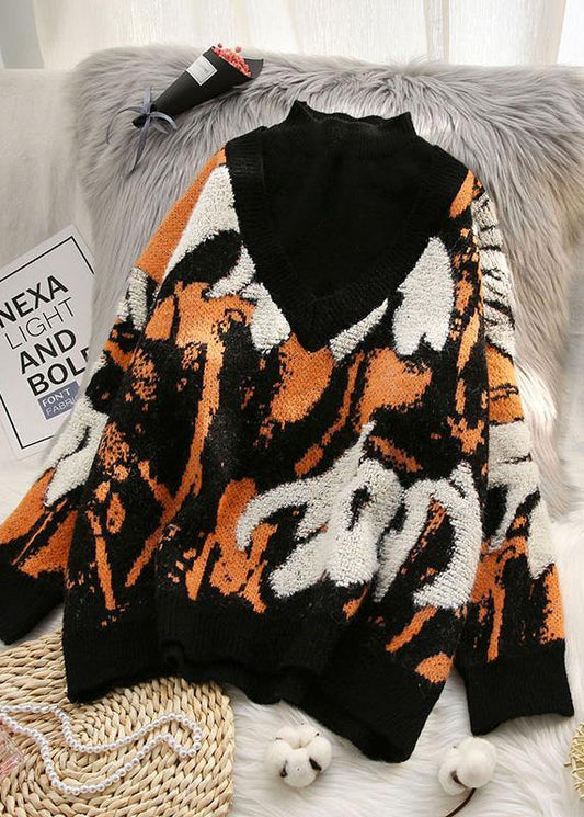 Vintage spring prints sweaters plus size half high neck knit blouse - SooLinen