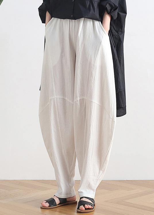 Vintage white cotton and linen loose casual trousers Zen lantern pants - SooLinen