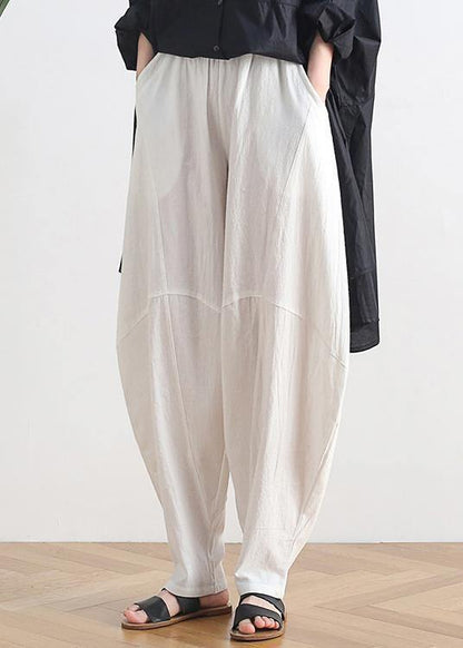 Vintage white cotton and linen loose casual trousers Zen lantern pants - SooLinen