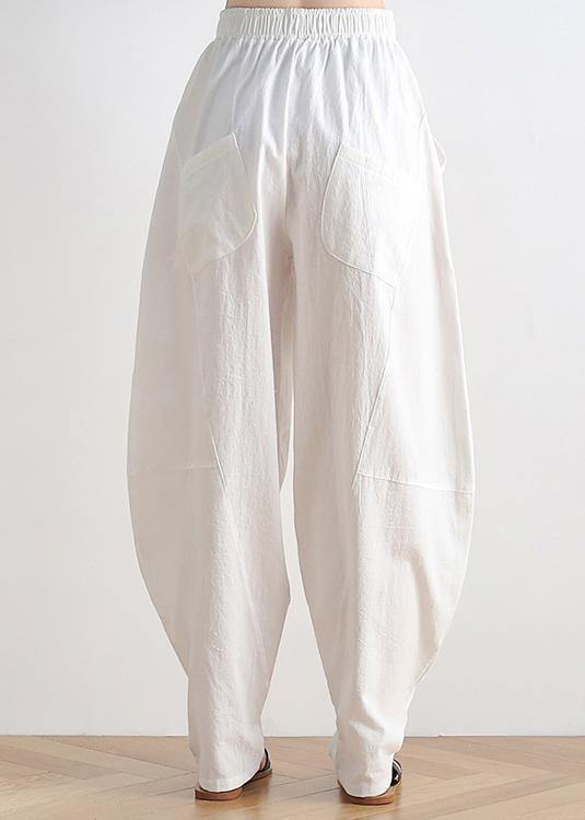 Vintage white cotton and linen loose casual trousers Zen lantern pants - SooLinen