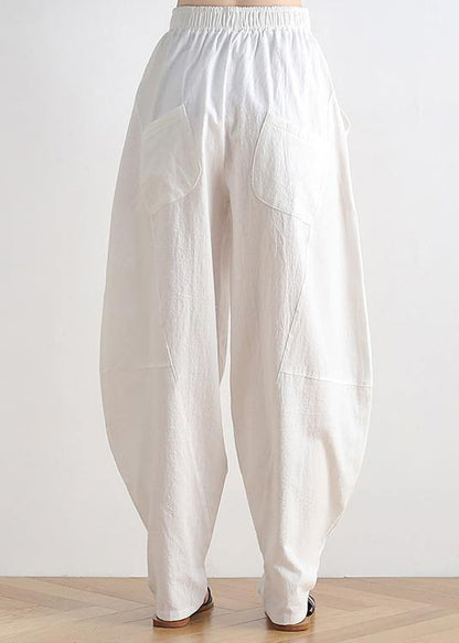 Vintage white cotton and linen loose casual trousers Zen lantern pants - SooLinen
