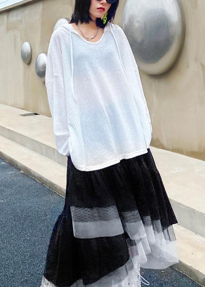 Vintage whiteknitted top hooded baggy oversized knit tops - SooLinen