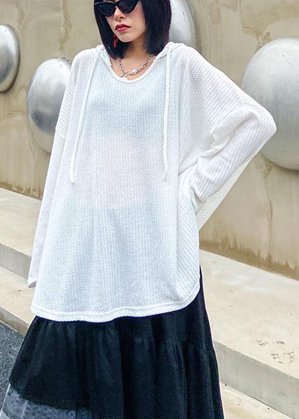 Vintage whiteknitted top hooded baggy oversized knit tops - SooLinen