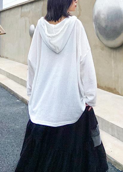 Vintage whiteknitted top hooded baggy oversized knit tops - SooLinen
