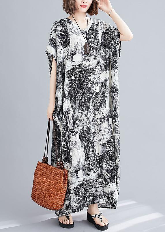 Vivid Abstract Pattern Tunics For Women V Neck Robes Summer Dress - SooLinen