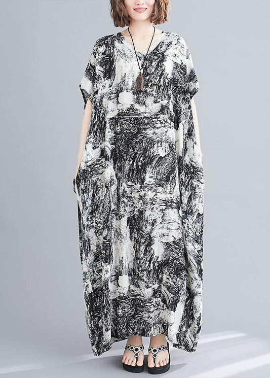 Vivid Abstract Pattern Tunics For Women V Neck Robes Summer Dress - SooLinen