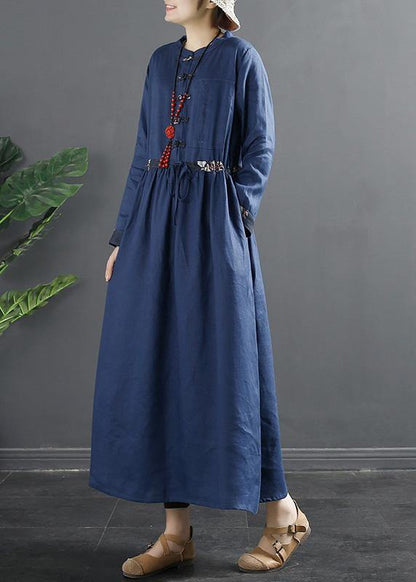 Vivid Black Clothes For Women Drawstring Kaftan Dress - SooLinen