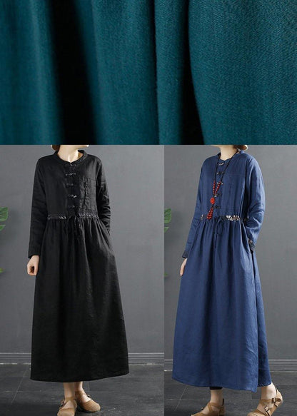 Vivid Black Clothes For Women Drawstring Kaftan Dress - SooLinen