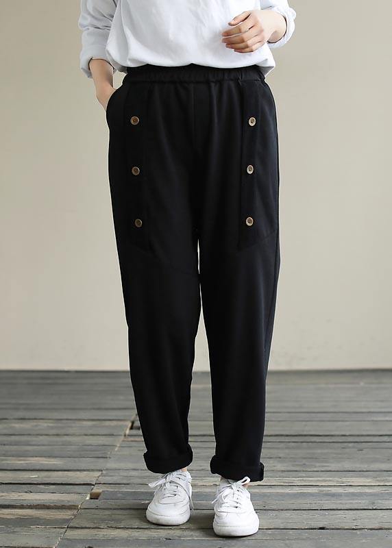 Vivid Black Jeans Trendy Plus Size Spring Elastic Waist Patchwork Work Pant - SooLinen