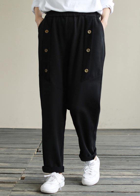 Vivid Black Jeans Trendy Plus Size Spring Elastic Waist Patchwork Work Pant - SooLinen