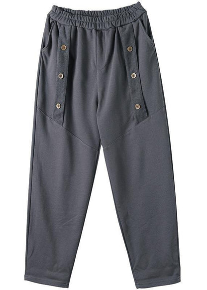 Vivid Black Jeans Trendy Plus Size Spring Elastic Waist Patchwork Work Pant - SooLinen