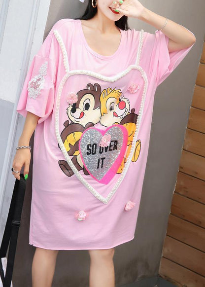 Vivid Cartoon print Cotton quilting clothes Fabrics pink Dresses summer - SooLinen