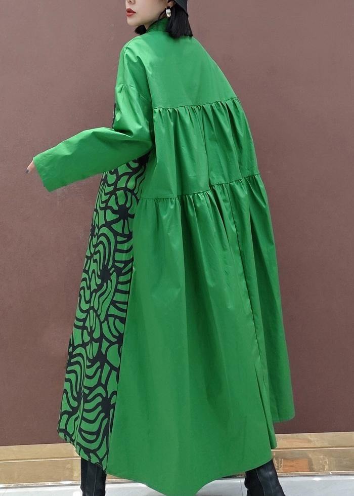 Vivid Lapel Asymmetric Spring Quilting Dresses Tunic Green Print Plus Size Dress - SooLinen