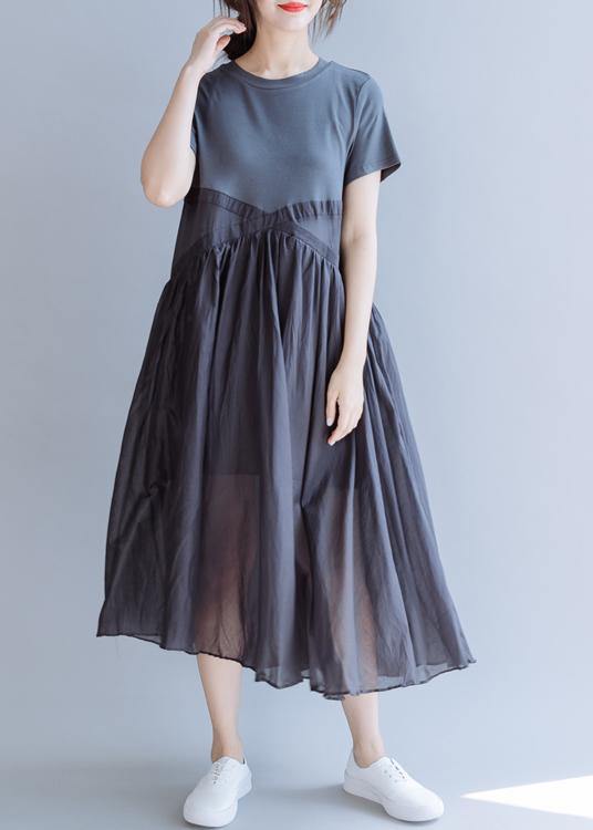 Vivid Patchwork cotton Clothes O Neck  cotton Summer Dress - SooLinen