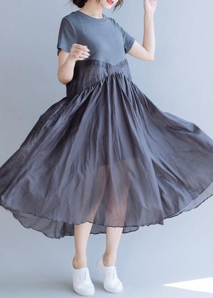 Vivid Patchwork cotton Clothes O Neck  cotton Summer Dress - SooLinen