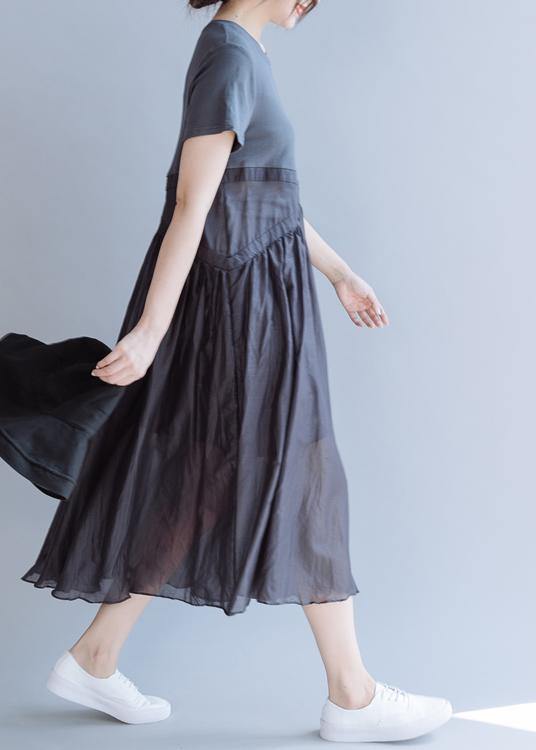 Vivid Patchwork cotton Clothes O Neck  cotton Summer Dress - SooLinen