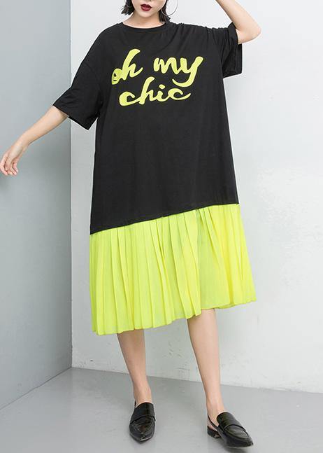 Vivid Stitches Fashion Women cotton dresses yellow Spliced Pullover Dress - SooLinen