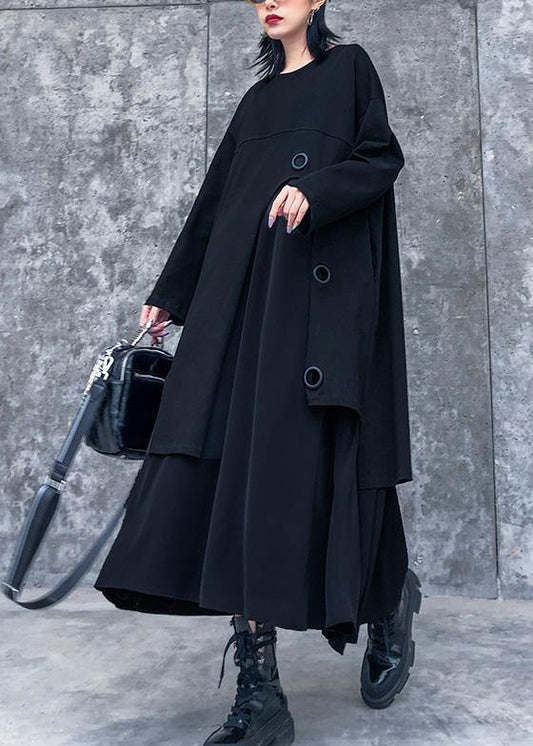 Vivid black cotton clothes Women Layered Traveling spring Dresses - SooLinen