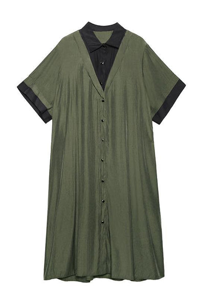 Vivid black cotton clothes Women lapel Button Down Maxi summer Dress - SooLinen