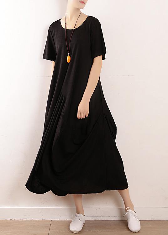 Vivid black linen cotton Robes asymmetric summer Dresses - SooLinen