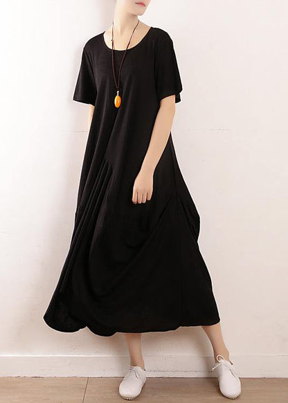 Vivid black linen cotton Robes asymmetric summer Dresses - SooLinen
