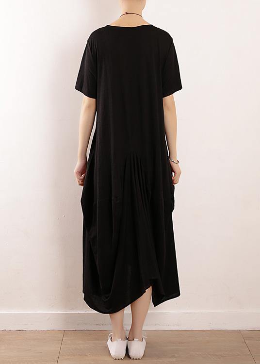 Vivid black linen cotton Robes asymmetric summer Dresses - SooLinen