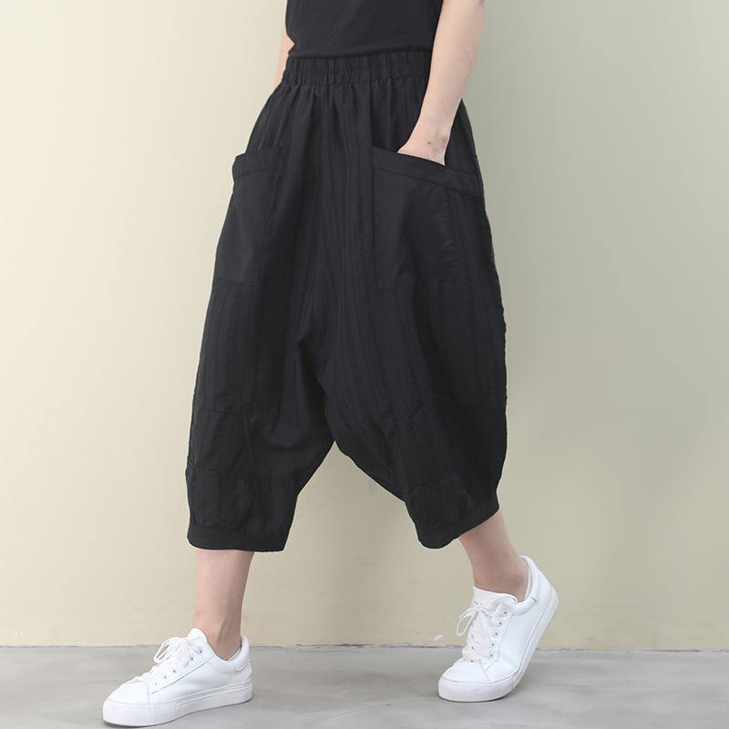 Vivid black pants vintage summer elastic waist Fashion women pants - SooLinen