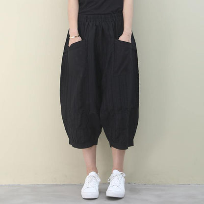 Vivid black pants vintage summer elastic waist Fashion women pants - SooLinen