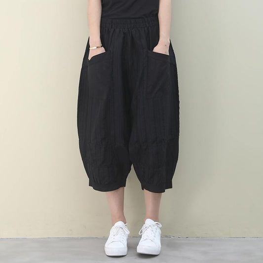 Vivid black pants vintage summer elastic waist Fashion women pants - SooLinen