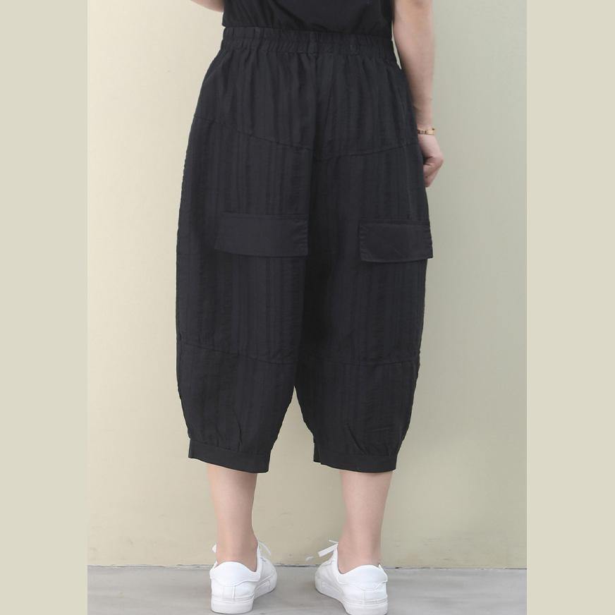 Vivid black pants vintage summer elastic waist Fashion women pants - SooLinen