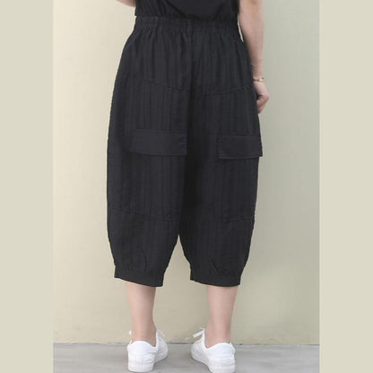 Vivid black pants vintage summer elastic waist Fashion women pants - SooLinen