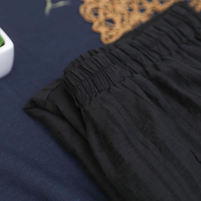 Vivid black pants vintage summer elastic waist Fashion women pants - SooLinen