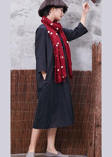 Vivid bracelet sleeved cotton linen quilting clothes Inspiration black Cinched Dress summer - SooLinen