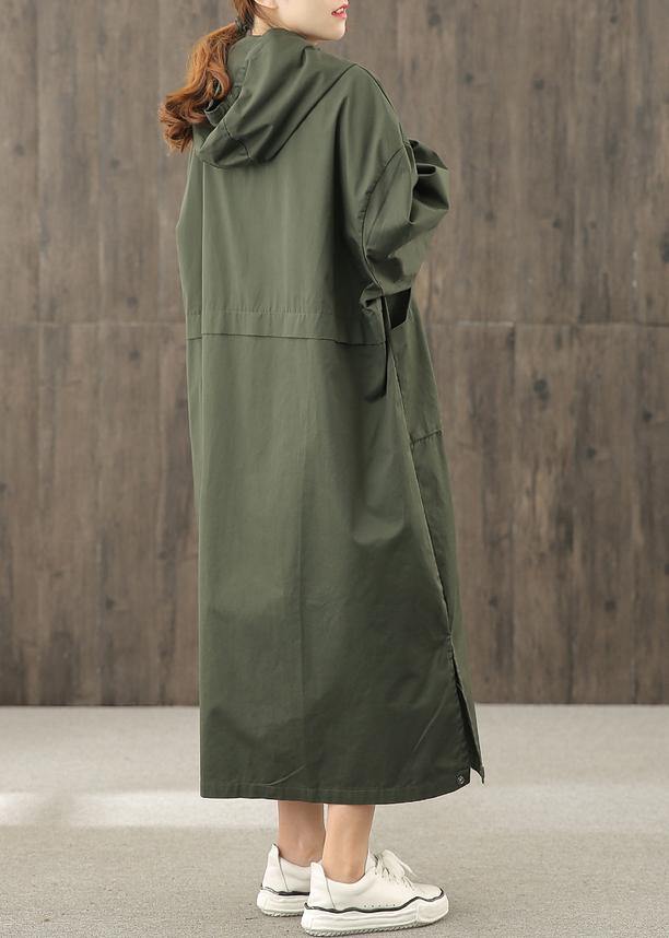 Vivid hooded side open clothes pattern blackish green Art Dress - SooLinen