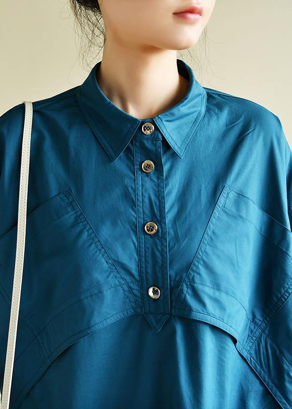 Vivid lapel patchwork summer Wardrobes Runway blue Dresses - SooLinen