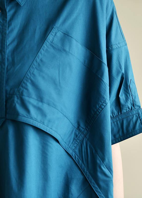 Vivid lapel patchwork summer Wardrobes Runway blue Dresses - SooLinen